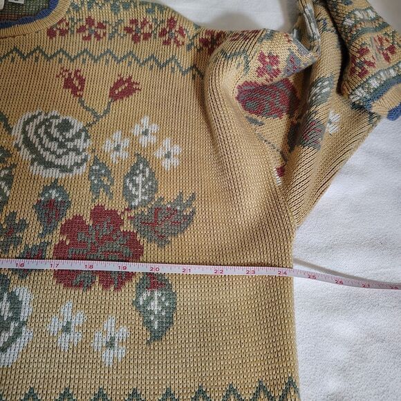 Vtg Floral Tapestry Sweater Cottagecore Rose Knit Pullover 80s 90s Grandma Large - Picture 7 of 8